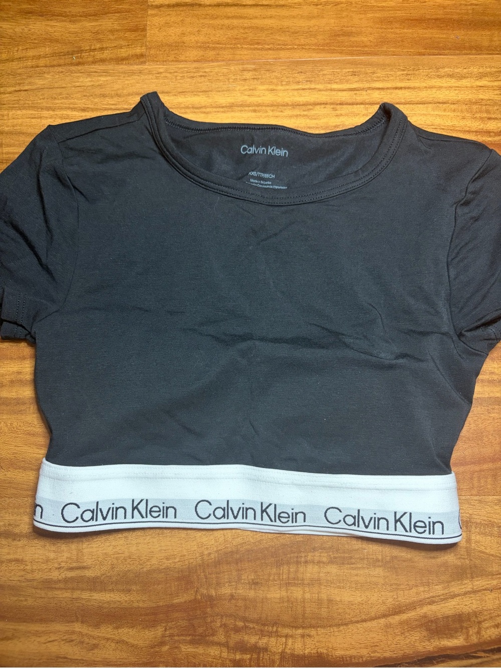 Calvin Klein Black Crop Tee with White Branded Elastic